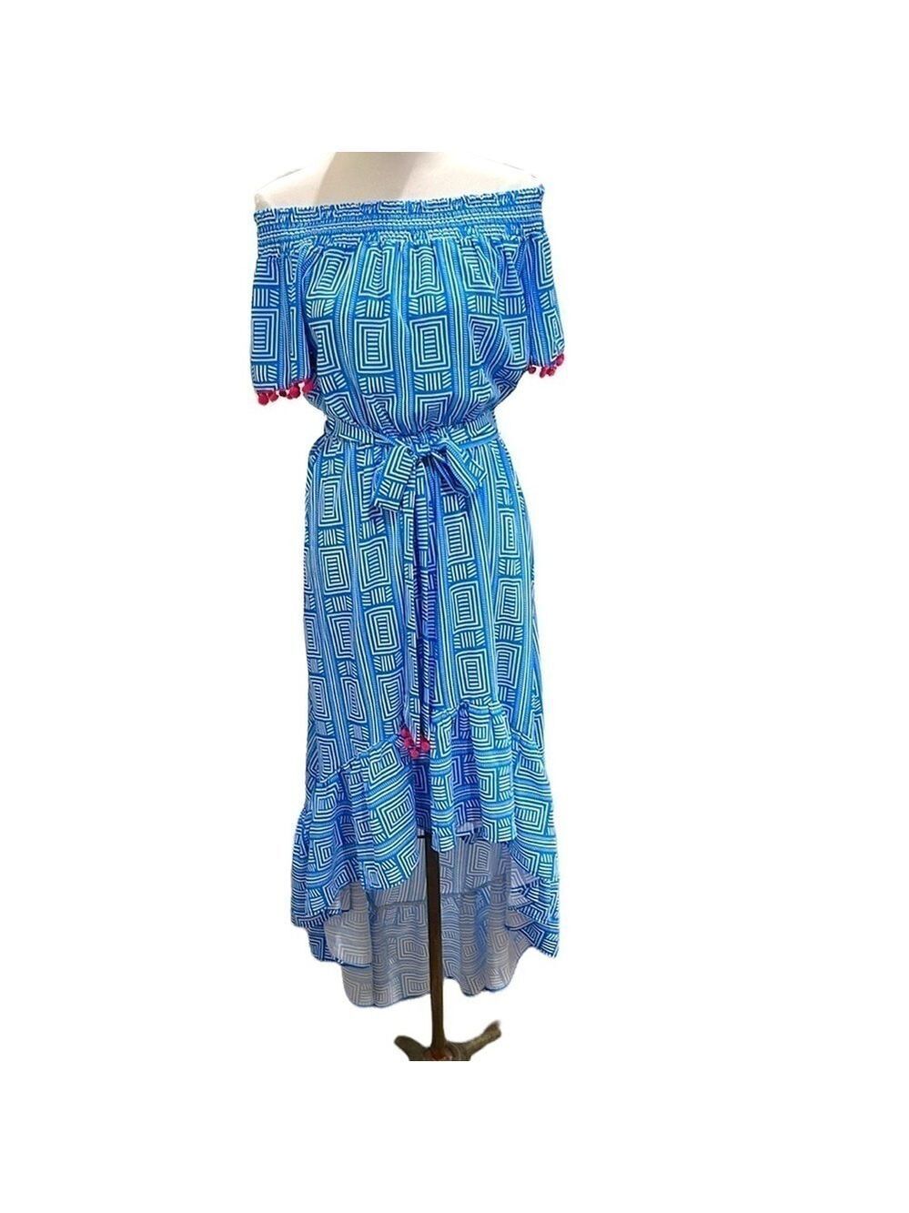 NWT Flying Tomato Geo Print Off Shoulder High Low Maxi Dress SZ S